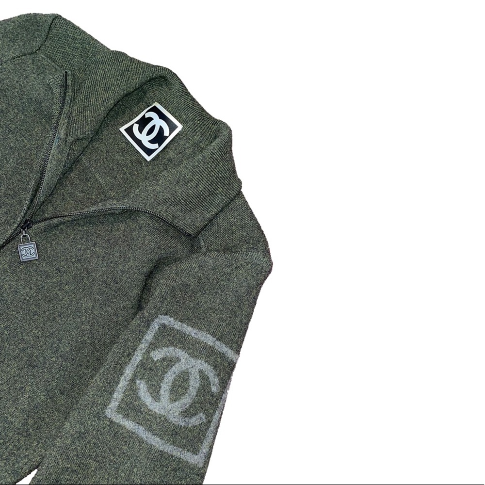CHANEL 2008 Sweater Dress Wool Green Long Sleeve Mini Dress
